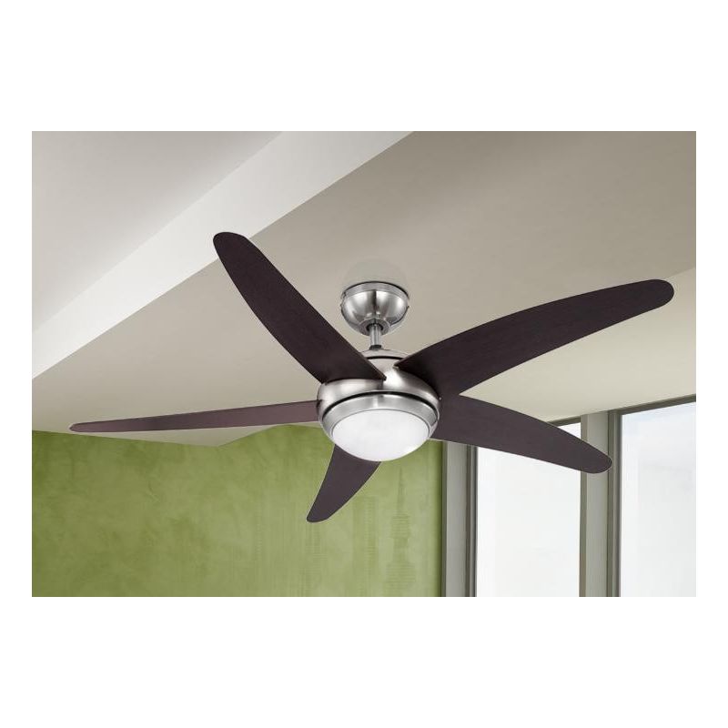 FABIOLA VENTILATORE CON LUCE IN ACCIAIO SATINATO E PALE WENGE' DIAMETRO 132 CM Globo Lighting - Cristalensi Shop Online