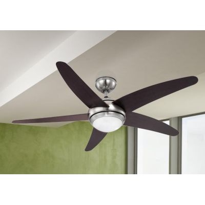 FABIOLA VENTILATORE CON LUCE IN ACCIAIO SATINATO E PALE WENGE' DIAMETRO 132 CM Globo Lighting - Cristalensi Shop Online