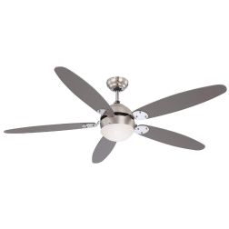 AZURA VENTILATORE A SOFFITTO IN NICHEL SATINATO E CROMO CON PALE REVERSIBILI LAMPADINA ATTACCO E14 Globo Lighting - Cristalensi  2