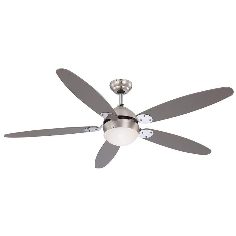 AZURA VENTILATORE A SOFFITTO IN NICHEL SATINATO E CROMO CON PALE REVERSIBILI LAMPADINA ATTACCO E14 Globo Lighting - Cristalensi 