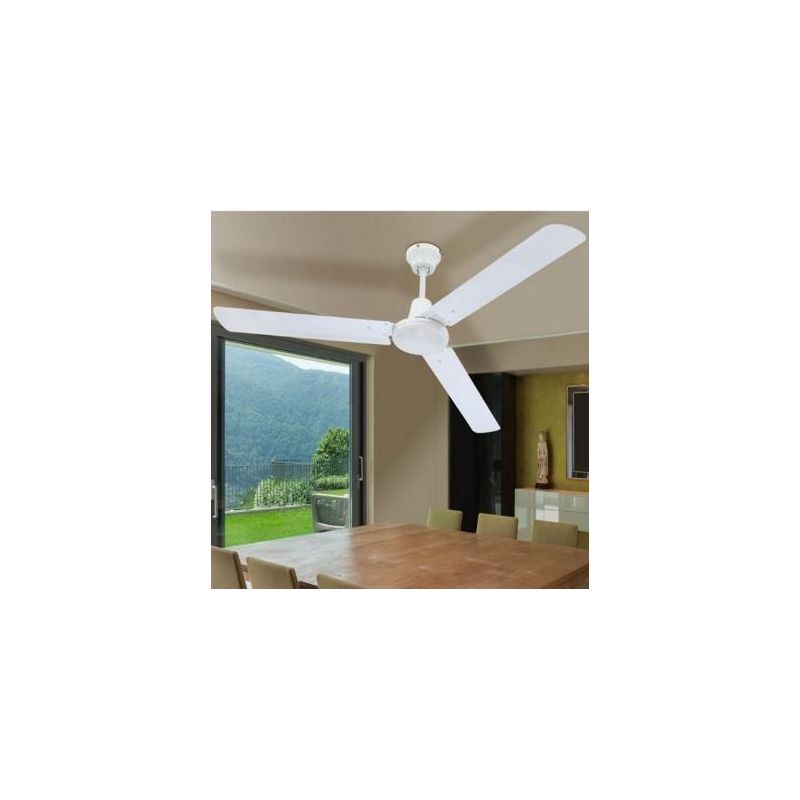 FERRO VENTILATORE A SOFFITTO BIANCO SENZA LUCE 3 PALE DIAMETRO 142 CM CON TELECOMANDO INCLUSO Globo Lighting - Cristalensi Shop 