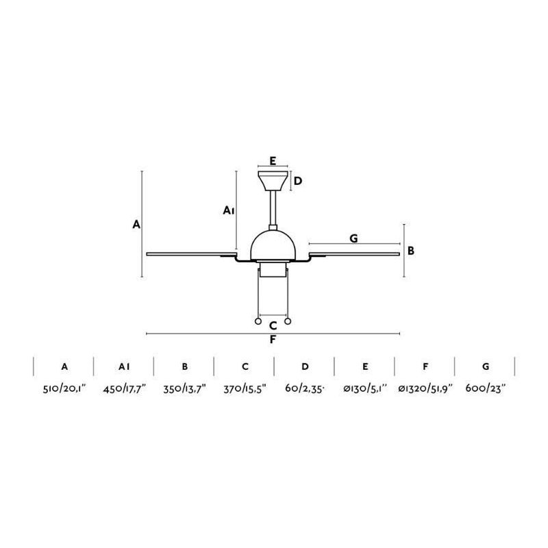 CUBA VENTILATORE DA SOFFITTO DIAMETRO 132 CM SENZA LUCE OTTONE SPAZZOLATO O MARRONE SCURO FARO VENTILATORI - Cristalensi Shop On