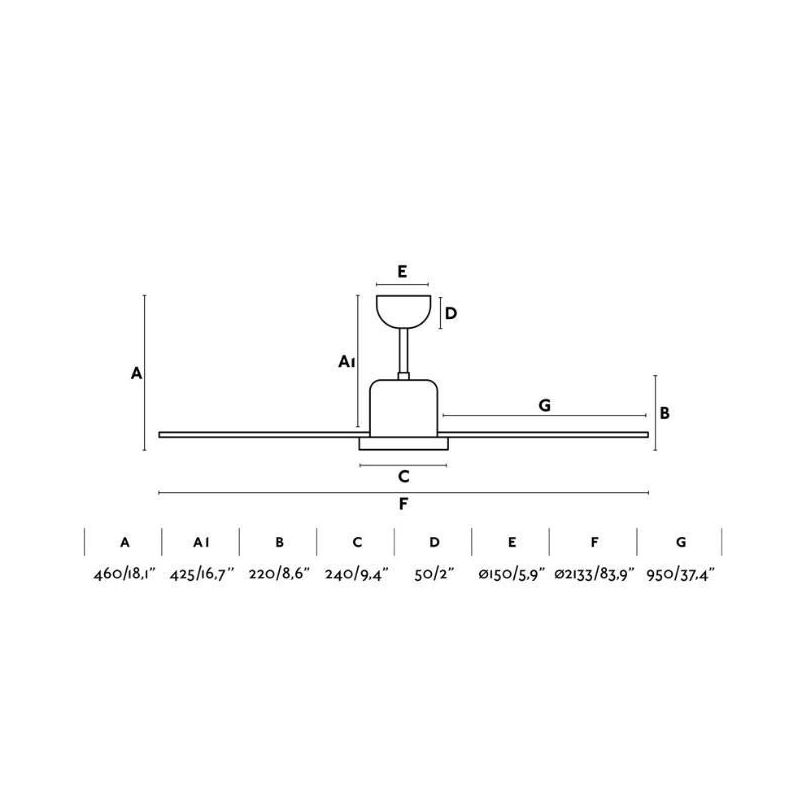 ANDROS VENTILATORE DA SOFFITTO SENZA LUCE IN 4 FINITURE COLORE 6 PALE DIAMETRO 213 CM CON TELECOMANDO FARO VENTILATORI - Cristal