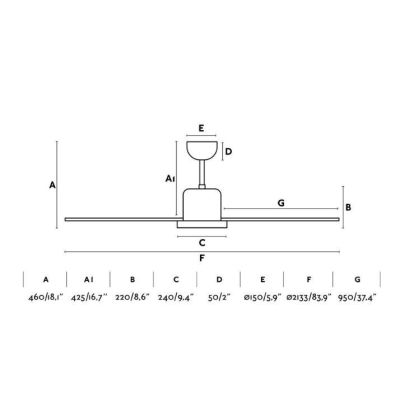 ANDROS VENTILATORE DA SOFFITTO SENZA LUCE IN 4 FINITURE COLORE 6 PALE DIAMETRO 213 CM CON TELECOMANDO FARO VENTILATORI - Cristal