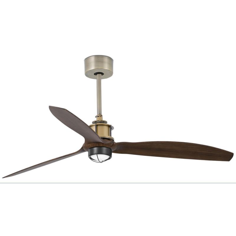 JUST FAN VENTILATORE A SOFFITTO RAME O OTTONE CON PALE NOCE LUCE LED 17W CON TELECOMANDO INCLUSO FARO VENTILATORI - Cristalensi