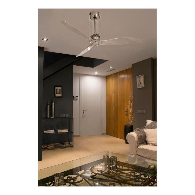 TUBE VENTILATORE IN METALLO CROMO E VETRO 3 PALE SENZA LUCE DIAMETRO CM 128 E TELECOMANDO FARO VENTILATORI - Cristalensi Shop On