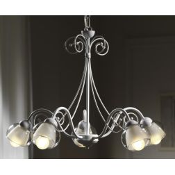 CAMILLA LAMPADARIO CLASSICO 5 LUCI IN METALLO BIANCO CON DIFFUSORI IN VETRO CRISTALENSI LIGHT - Cristalensi Shop Online