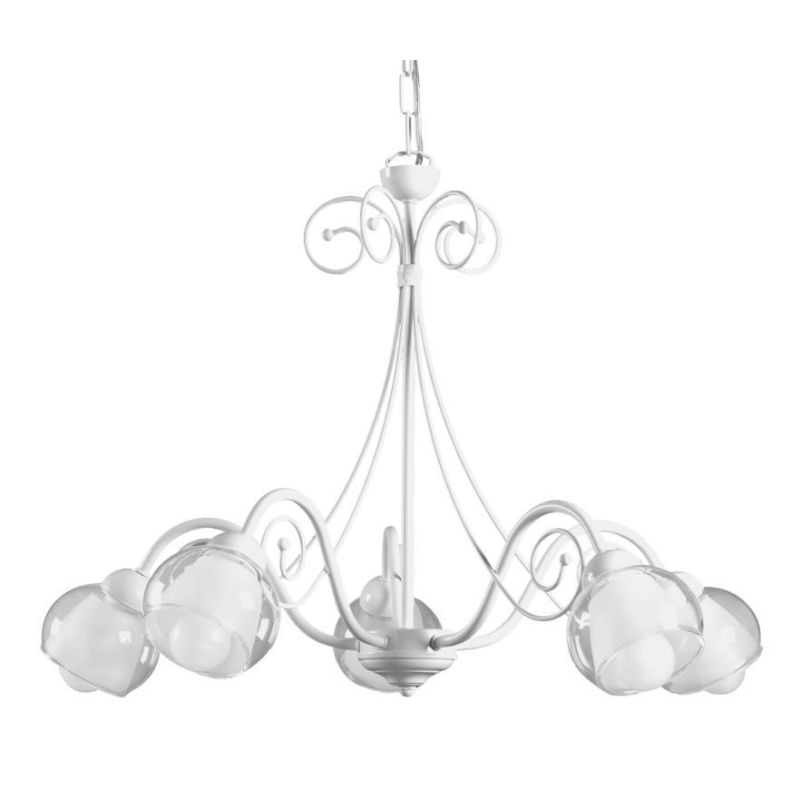 CAMILLA LAMPADARIO CLASSICO 5 LUCI IN METALLO BIANCO CON DIFFUSORI IN VETRO CRISTALENSI LIGHT - Cristalensi Shop Online