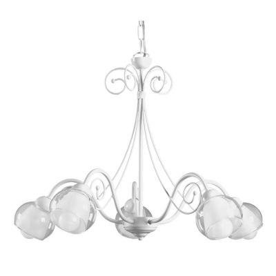 CAMILLA LAMPADARIO CLASSICO 5 LUCI IN METALLO BIANCO CON DIFFUSORI IN VETRO CRISTALENSI LIGHT - Cristalensi Shop Online