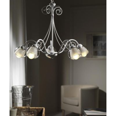 CAMILLA LAMPADARIO CLASSICO 5 LUCI IN METALLO BIANCO CON DIFFUSORI IN VETRO CRISTALENSI LIGHT - Cristalensi Shop Online