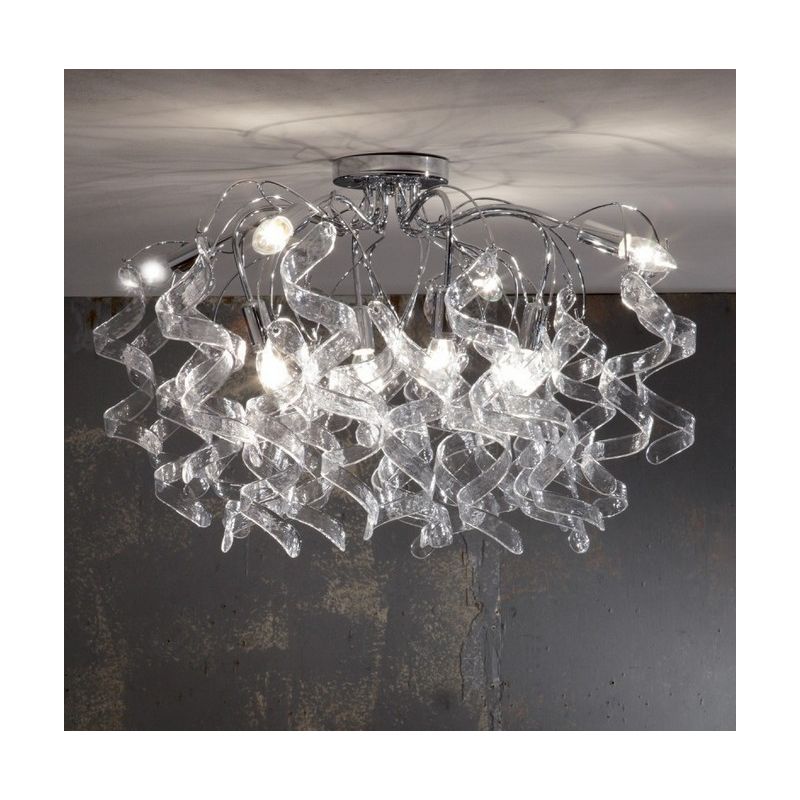 271-PL8 MARILYN PLAFONIERA 8 LUCI IN METALLO CROMO CON RICCIOLI DECORATIVI IN VETRO 7 COLORI Padana Lampadari - Cristalensi Shop