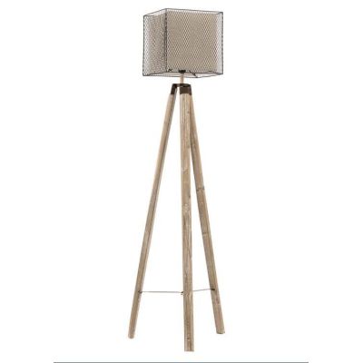 ZAZU LAMPADA DA TERRA CON BASE TREPPIEDI IN LEGNO E PARALUME IN METALLO MARRONE E TESSUTO CRISTALENSI LIGHT - Cristalensi Shop O