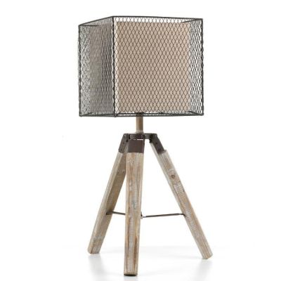 ZAZU LAMPADA DA TAVOLO CON BASE TREPPIEDI IN LEGNO E PARALUME IN METALLO MARRONE E TESSUTO CRISTALENSI LIGHT - Cristalensi Shop