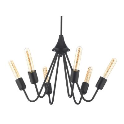 BILLY LAMPADARIO VINTAGE 6 LUCI CON BRACCI IN METALLO NERO LAMPADINE A VISTA CRISTALENSI LIGHT - Cristalensi Shop Online