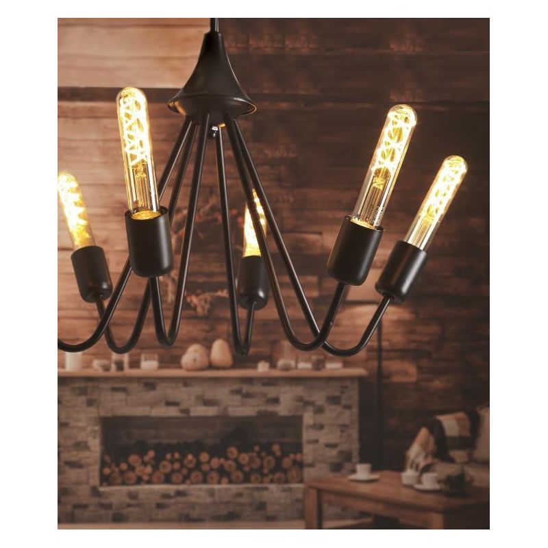 BILLY LAMPADARIO VINTAGE 6 LUCI CON BRACCI IN METALLO NERO LAMPADINE A VISTA CRISTALENSI LIGHT - Cristalensi Shop Online