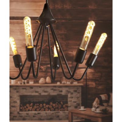 BILLY LAMPADARIO VINTAGE 6 LUCI CON BRACCI IN METALLO NERO LAMPADINE A VISTA CRISTALENSI LIGHT - Cristalensi Shop Online