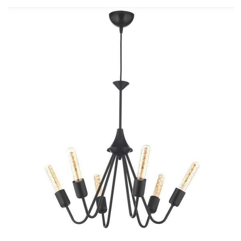 BILLY LAMPADARIO VINTAGE 6 LUCI CON BRACCI IN METALLO NERO LAMPADINE A VISTA CRISTALENSI LIGHT - Cristalensi Shop Online
