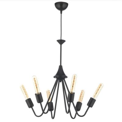 BILLY LAMPADARIO VINTAGE 6 LUCI CON BRACCI IN METALLO NERO LAMPADINE A VISTA CRISTALENSI LIGHT - Cristalensi Shop Online