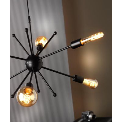 GALASSIA LAMPADARIO VINTAGE 6 LUCI CON BRACCI IN METALLO NERO LAMPADINE A VISTA ATTACCO E27 CRISTALENSI LIGHT - Cristalensi Shop