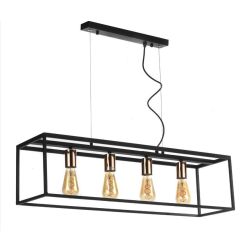 FLOKI LAMPADARIO A SOSPENSIONE VINTAGE IN METALLO NERO FORMA RETTANGOLARE CON 4 LAMPADINE A VISTA CRISTALENSI LIGHT - Cristalens