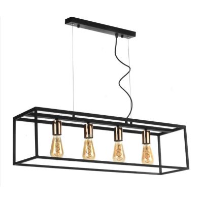 FLOKI LAMPADARIO A SOSPENSIONE VINTAGE IN METALLO NERO FORMA RETTANGOLARE CON 4 LAMPADINE A VISTA CRISTALENSI LIGHT - Cristalens