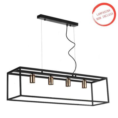 FLOKI LAMPADARIO A SOSPENSIONE VINTAGE IN METALLO NERO FORMA RETTANGOLARE CON 4 LAMPADINE A VISTA CRISTALENSI LIGHT - Cristalens