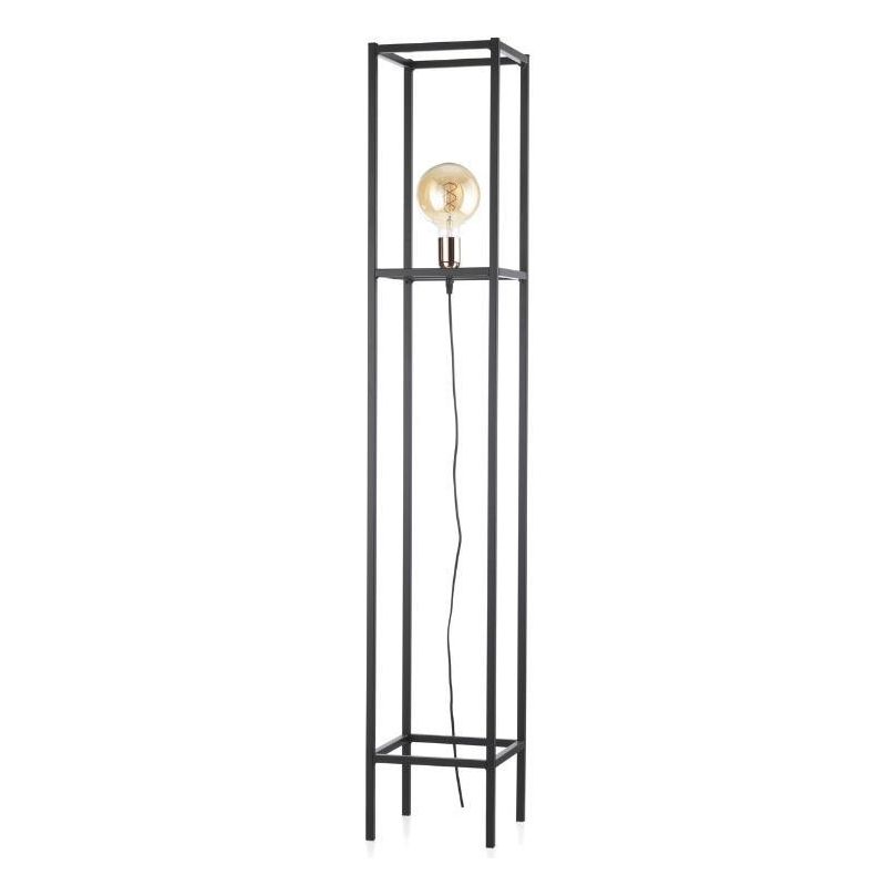 FLOKI PIANTANA STILE VINTAGE H150 IN METALLO NERO FORMA RETTANGOLARE CON LAMPADINA A VISTA CRISTALENSI LIGHT - Cristalensi Shop