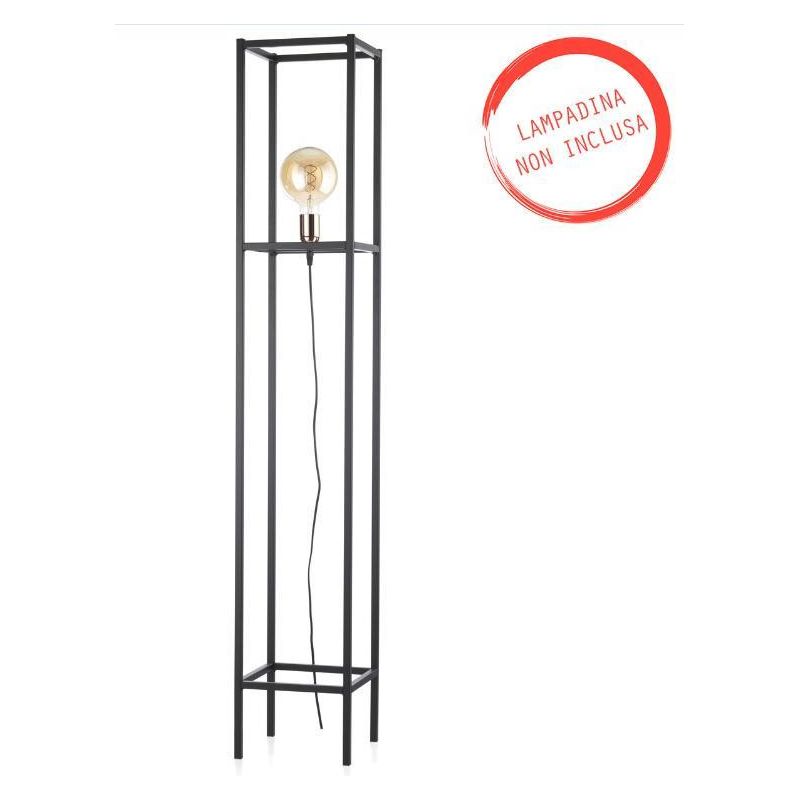FLOKI PIANTANA STILE VINTAGE H150 IN METALLO NERO FORMA RETTANGOLARE CON LAMPADINA A VISTA CRISTALENSI LIGHT - Cristalensi Shop