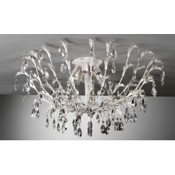 CESTA PLAFONIERA GRANDE CLASSICA 6 LUCI DIAMETRO CM 80 AVORIO ANTICO CON DECORAZIONI IN CRISTALLO CRISTALENSI LIGHT - Cristalens