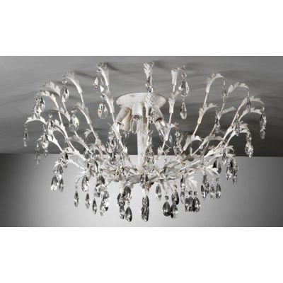 CESTA PLAFONIERA GRANDE CLASSICA 6 LUCI DIAMETRO CM 80 AVORIO ANTICO CON DECORAZIONI IN CRISTALLO CRISTALENSI LIGHT - Cristalens