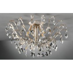 CESTA PLAFONIERA CLASSICA 5 LUCI DIAMETRO CM 65 AVORIO ANTICO CON DECORAZIONI IN CRISTALLO CRISTALENSI LIGHT - Cristalensi Shop