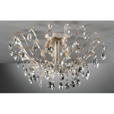 CESTA PLAFONIERA CLASSICA 5 LUCI DIAMETRO CM 65 AVORIO ANTICO CON DECORAZIONI IN CRISTALLO CRISTALENSI LIGHT - Cristalensi Shop