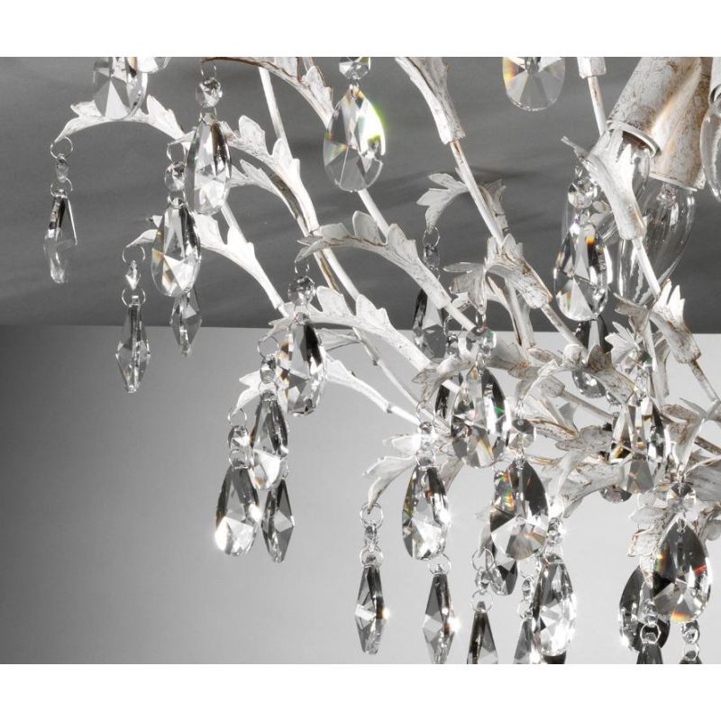 CESTA PLAFONIERA CLASSICA 5 LUCI DIAMETRO CM 65 AVORIO ANTICO CON DECORAZIONI IN CRISTALLO CRISTALENSI LIGHT - Cristalensi Shop