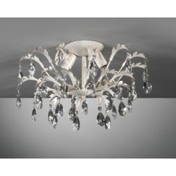 CESTA PLAFONIERA PICCOLA CLASSICA 2 LUCI DIAMETRO CM 45 AVORIO ANTICO CON DECORAZIONI IN CRISTALLO CRISTALENSI LIGHT - Cristalen