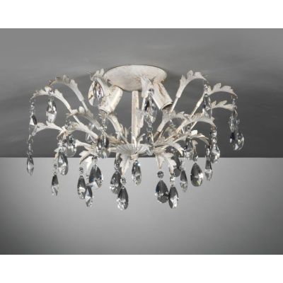 CESTA PLAFONIERA PICCOLA CLASSICA 2 LUCI DIAMETRO CM 45 AVORIO ANTICO CON DECORAZIONI IN CRISTALLO CRISTALENSI LIGHT - Cristalen