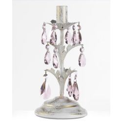 KATE LUMETTO CLASSICO IN METALLO FINITURA AVORIO ANTICO CON DECORAZIONI IN CRISTALLO ROSA CRISTALENSI LIGHT - Cristalensi Shop O