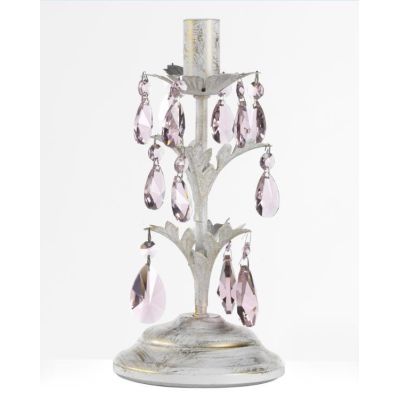 KATE LUMETTO CLASSICO IN METALLO FINITURA AVORIO ANTICO CON DECORAZIONI IN CRISTALLO ROSA CRISTALENSI LIGHT - Cristalensi Shop O