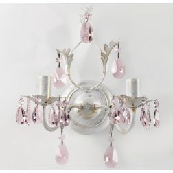 KATE APPLIQUE CLASSICA 2 LUCI FINITURA AVORIO ANTICO CON DECORAZIONI IN CRISTALLO ROSA CRISTALENSI LIGHT - Cristalensi Shop Onli