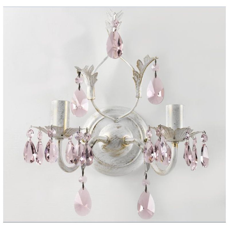 KATE APPLIQUE CLASSICA 2 LUCI FINITURA AVORIO ANTICO CON DECORAZIONI IN CRISTALLO ROSA CRISTALENSI LIGHT - Cristalensi Shop Onli