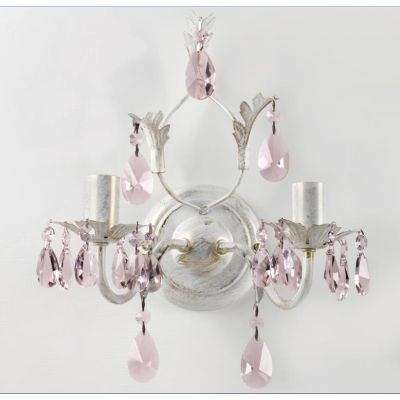 KATE APPLIQUE CLASSICA 2 LUCI FINITURA AVORIO ANTICO CON DECORAZIONI IN CRISTALLO ROSA CRISTALENSI LIGHT - Cristalensi Shop Onli