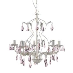 KATE LAMPADARIO CLASSICO 5 LUCI FINITURA AVORIO ANTICO CON DECORAZIONI IN CRISTALLO ROSA CRISTALENSI LIGHT - Cristalensi Shop On
