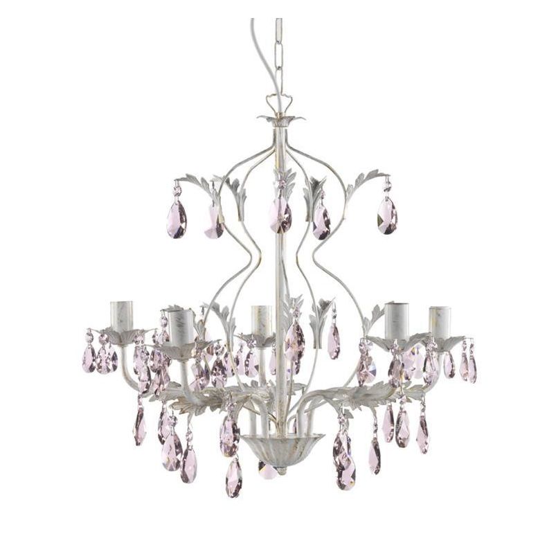 KATE LAMPADARIO CLASSICO 5 LUCI FINITURA AVORIO ANTICO CON DECORAZIONI IN CRISTALLO ROSA CRISTALENSI LIGHT - Cristalensi Shop On