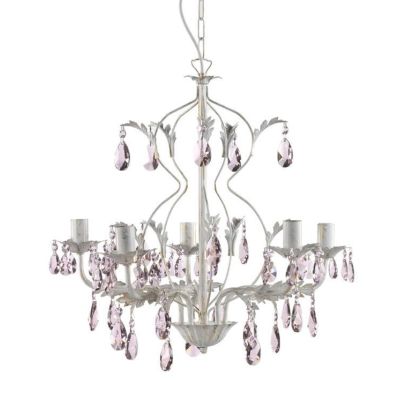 KATE LAMPADARIO CLASSICO 5 LUCI FINITURA AVORIO ANTICO CON DECORAZIONI IN CRISTALLO ROSA CRISTALENSI LIGHT - Cristalensi Shop On