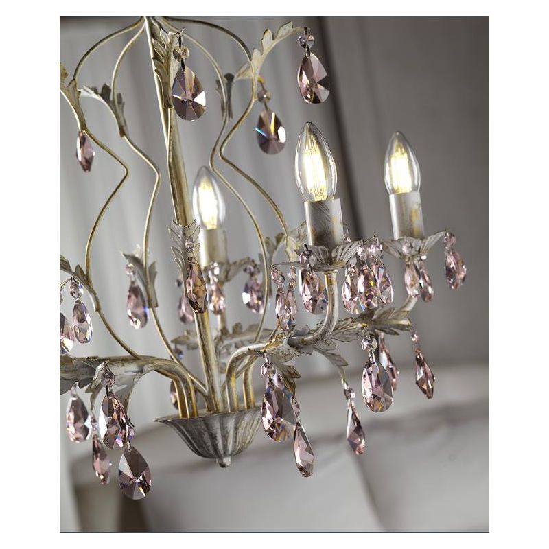 KATE LAMPADARIO CLASSICO 5 LUCI FINITURA AVORIO ANTICO CON DECORAZIONI IN CRISTALLO ROSA CRISTALENSI LIGHT - Cristalensi Shop On