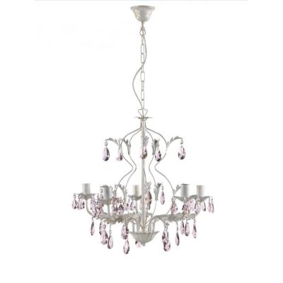 KATE LAMPADARIO CLASSICO 5 LUCI FINITURA AVORIO ANTICO CON DECORAZIONI IN CRISTALLO ROSA CRISTALENSI LIGHT - Cristalensi Shop On