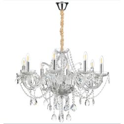 SVETLANA LAMPADARIO ELEGANTE CON 8 LUCI CLASSICO IN VETRO TRASPARENTE CON PENDAGLI IN CRISTALLO CRISTALENSI LIGHT - Cristalensi