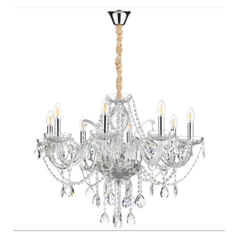 SVETLANA LAMPADARIO ELEGANTE CON 8 LUCI CLASSICO IN VETRO TRASPARENTE CON PENDAGLI IN CRISTALLO CRISTALENSI LIGHT - Cristalensi
