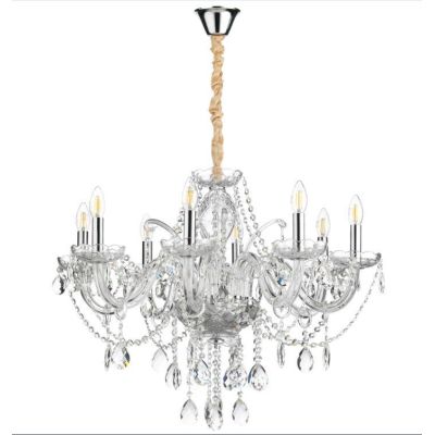 SVETLANA LAMPADARIO ELEGANTE CON 8 LUCI CLASSICO IN VETRO TRASPARENTE CON PENDAGLI IN CRISTALLO CRISTALENSI LIGHT - Cristalensi