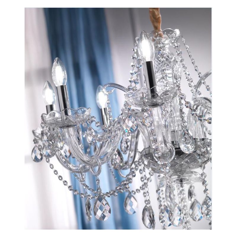 SVETLANA LAMPADARIO ELEGANTE CON 8 LUCI CLASSICO IN VETRO TRASPARENTE CON PENDAGLI IN CRISTALLO CRISTALENSI LIGHT - Cristalensi