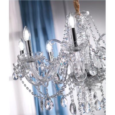 SVETLANA LAMPADARIO ELEGANTE CON 8 LUCI CLASSICO IN VETRO TRASPARENTE CON PENDAGLI IN CRISTALLO CRISTALENSI LIGHT - Cristalensi